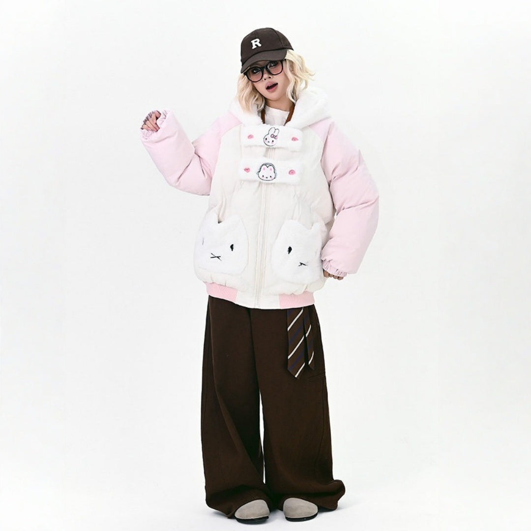 【アウター】韓国風 ゆったり 動物耳 目立つ 売れ筋  フード付き 綿入れコート【FCシリーズ】