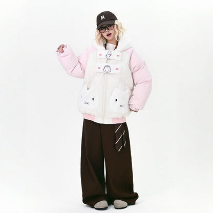 【アウター】韓国風 ゆったり 動物耳 目立つ 売れ筋  フード付き 綿入れコート【FCシリーズ】