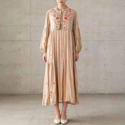 【60%OFF⭐️早い者勝ち】【ワンピース】刺繍 バルーンスリーブ エレガント 長袖 ワンピース 【SHシリーズ】