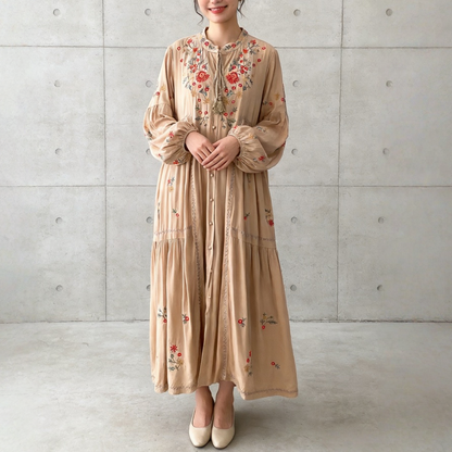 【60%OFF⭐️早い者勝ち】【ワンピース】刺繍 バルーンスリーブ エレガント 長袖 ワンピース 【SHシリーズ】