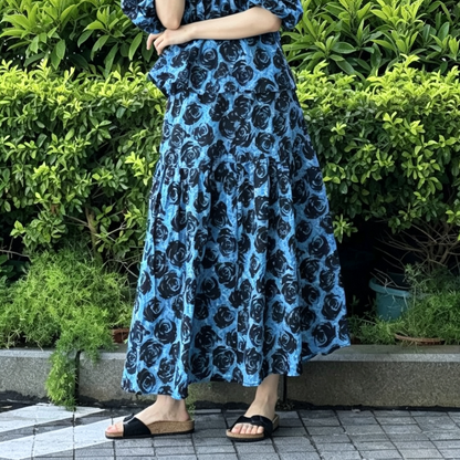 【セットアップ】【単品注文】花柄プリント セットアップ レディース ゆったり ボリュームスリーブ ブラウス ロングスカート フェミニンコーデ【SHシリーズ】