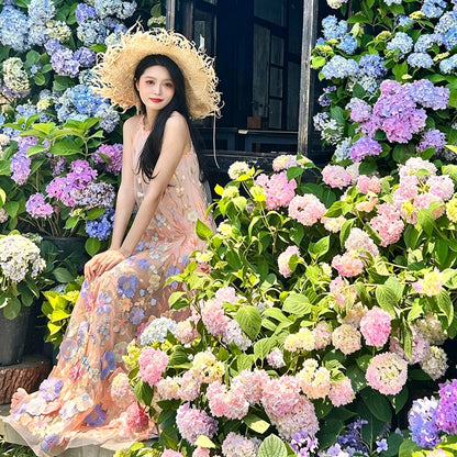 【ワンピース】花モチーフワンピース レディース ノースリーブ シアーデザイン 旅行 リゾートスタイル【SHシリーズ】