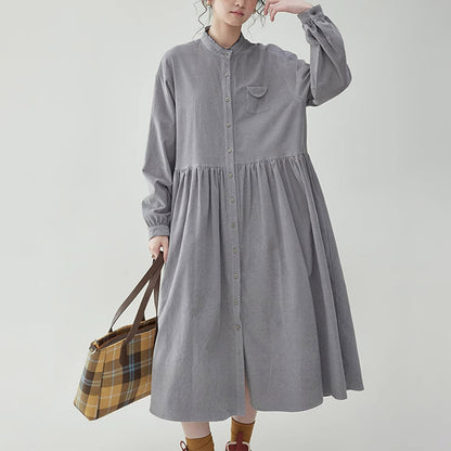 【24AW】【ワンピース】Basic日常簡約 高品質 若見え 単列ボタン 長袖ワンピース