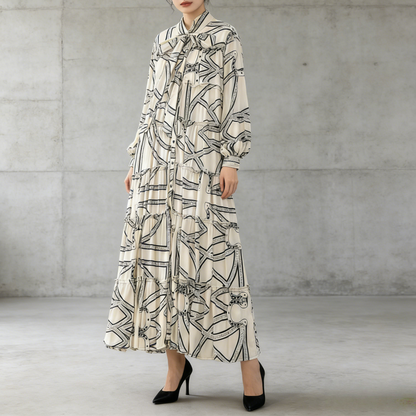 【ワンピース】プリントVネック お腹周りカバー フリル 長袖 ワンピース 【SHシリーズ】