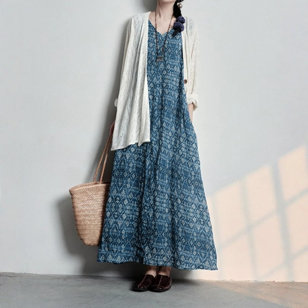 期間限定⭐️60%OFF【ワンピース】Vネック レトロ プリント ノースリーブ ワンピース 【SHシリーズ】