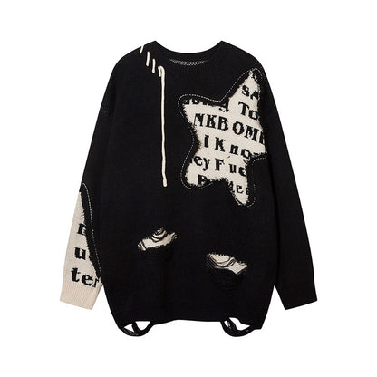 【トップス】星柄切替 デザインニット ユニセックス レディース 秋冬 ゆったり ハイストリート【FCシリーズ】