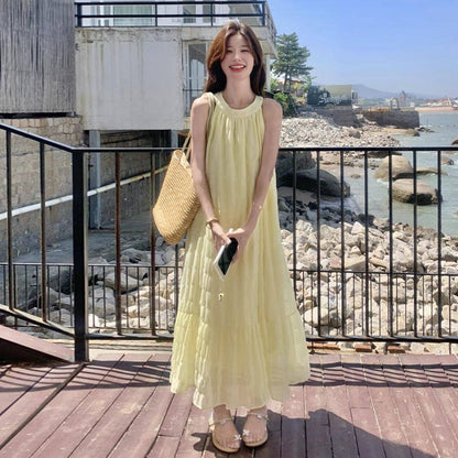 【ワンピース】大人可愛い イエローワンピース レディース 夏 デザインワンピース フィッシュテール ゆったり 上品ロング丈【JZシリーズ】