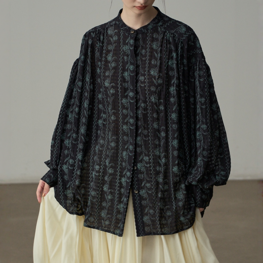 【トップス】春 秋 冬 ゆったりシルエット レトロライン柄 シャツ 【JZシリーズ】