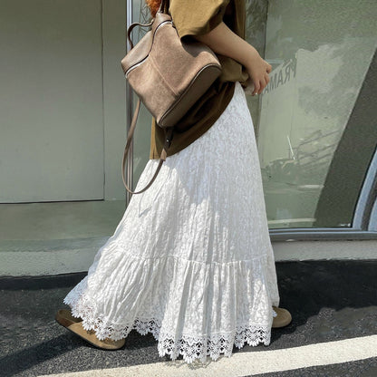 【ボトムス】 初秋新作 ロングスカート ふんわりフェミニン デザイン性 小众レース切り替えスカート