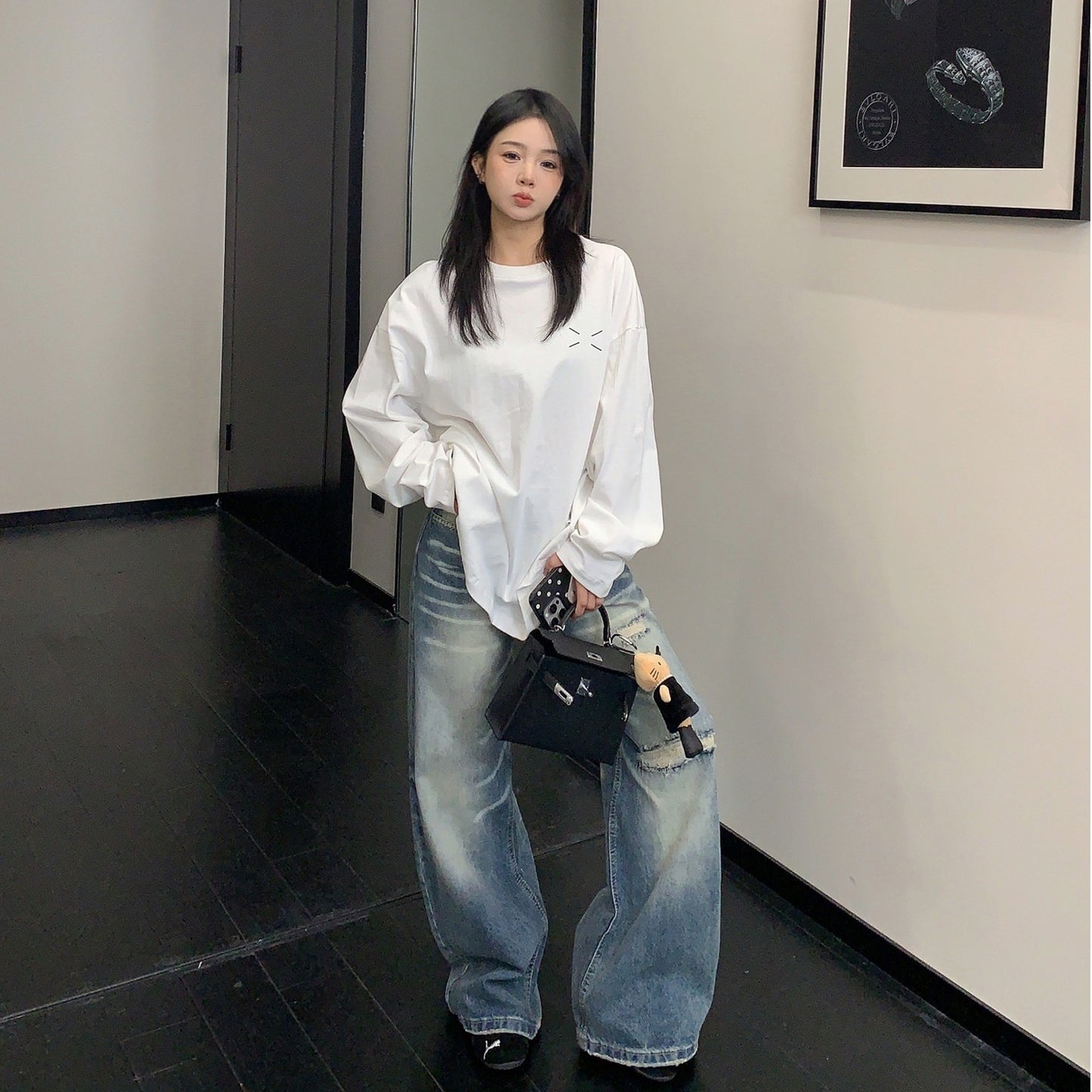 【ボトムス】ダメージ ストレート ヴィンテージ加工 デニムパンツ 【FCシリーズ】