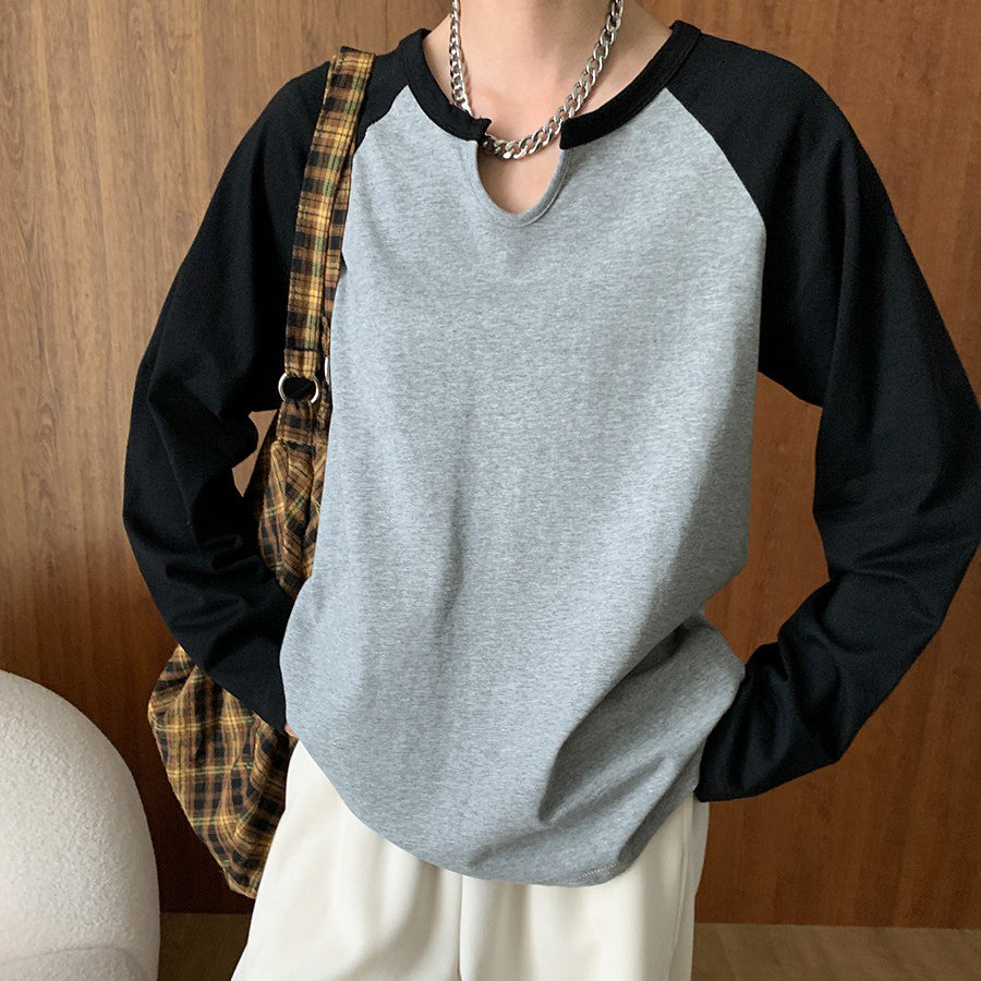 【24AW】【トップス】レトロ ラグランスリーブ Uネック 長袖 Tシャツ【SNシリーズ】