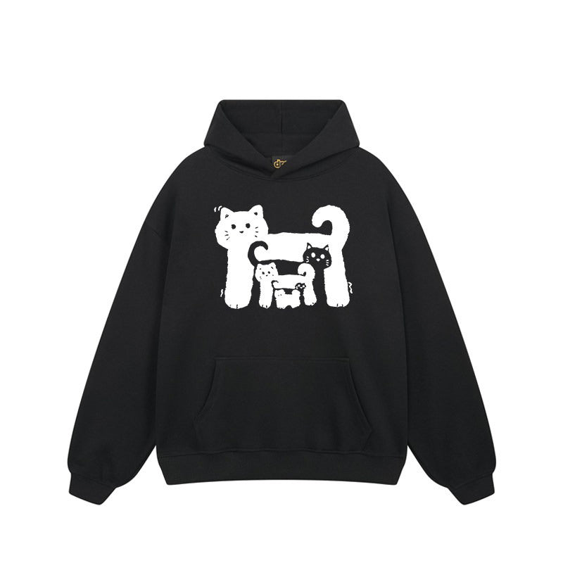 【トップス】🐱アメリカンストリート猫プリントコットンパーカー ユニセックス ペアルック 秋冬 スクール風【FCシリーズ】