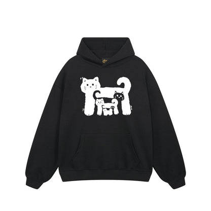 【トップス】🐱アメリカンストリート猫プリントコットンパーカー ユニセックス ペアルック 秋冬 スクール風【FCシリーズ】