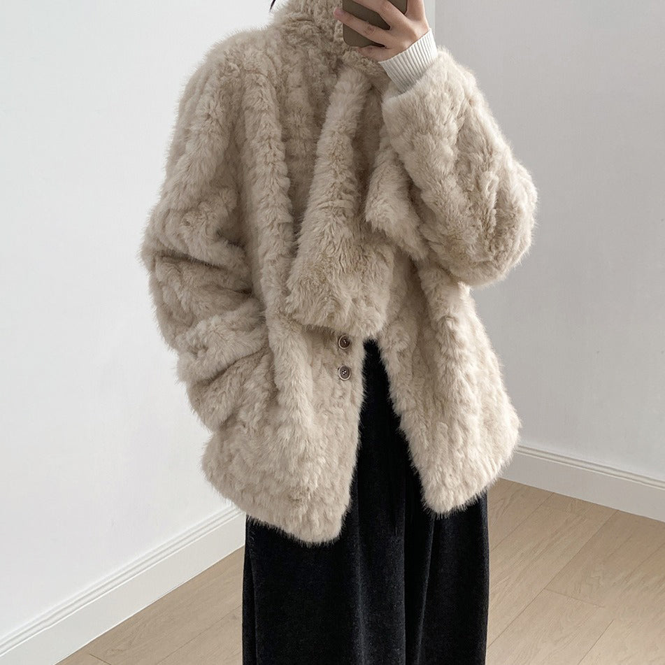 【アウター】マフラー付き！ふわふわ エコファー コート レディース 冬 あったか 綿入れコート【JZシリーズ】