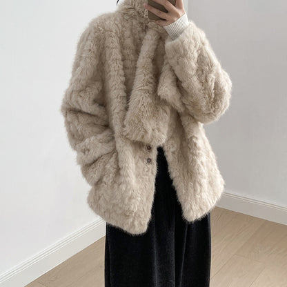 【アウター】マフラー付き！ふわふわ エコファー コート レディース 冬 あったか 綿入れコート【JZシリーズ】