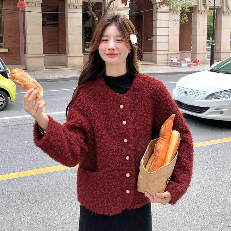 【アウター】ふわモコ 🎄 韓国風デザイン 冬新作コート  アンゴラ調ボアジャケット【JZシリーズ】