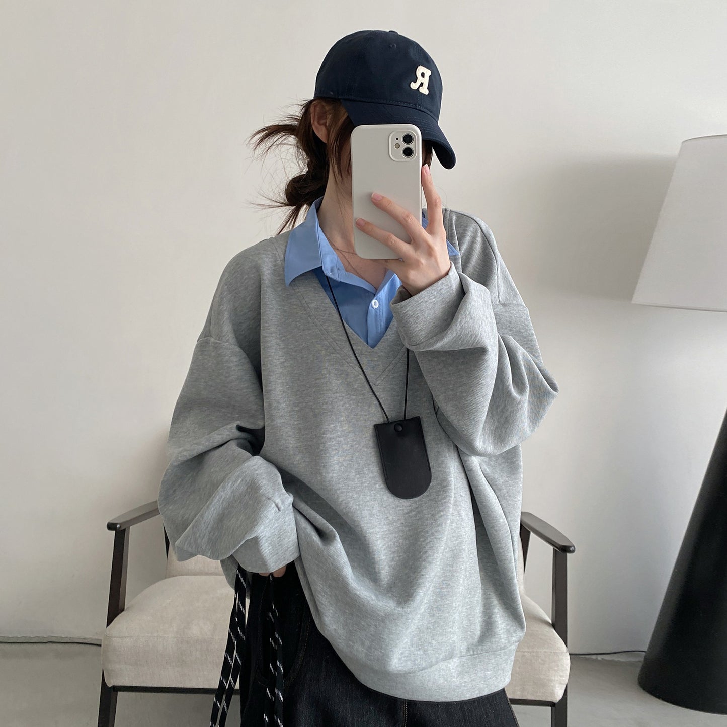 【トップス】レイヤード風 配色切り替え プルオーバースウェット レディース ゆったり カジュアル 春秋 パーカー【FCシリーズ】