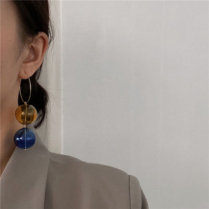 【🎁 B2G1｜先行スタート！】【グッズ】 小顔効果◎ レトロガラスビーズ×大ぶりフープピアス 韓国風ハイセンスアクセ