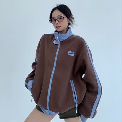 【アウター】ユニセックス スタンドカラーショートブルゾン アメカジ風 配色切り替え ビッグシルエット【FCシリーズ】【10～15日内発送】