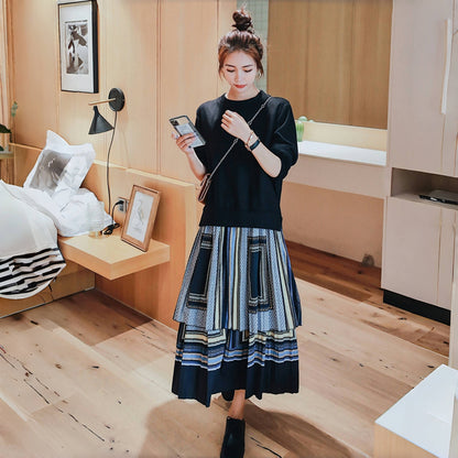 【ワンピース】春 秋 冬 エスニック風 ドッキング風 スウェット ワンピース 【SHシリーズ】