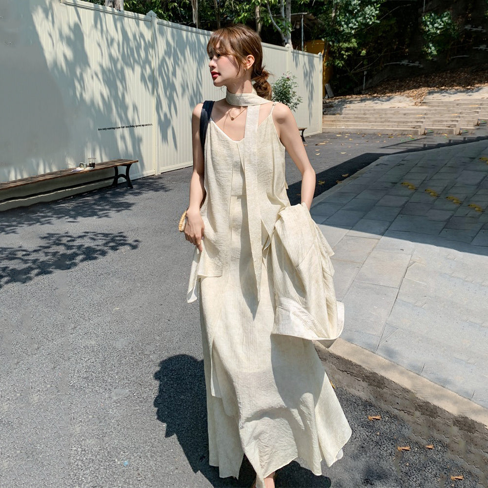 2点セット！【セットアップ】フレンチ エレガント レースシャツ＋キャミワンピースセット レディース 春夏秋 甘めスタイル ユニークで美しい 2点セット【JZシリーズ】