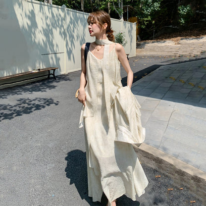 2点セット！【セットアップ】フレンチ エレガント レースシャツ＋キャミワンピースセット レディース 春夏秋 甘めスタイル ユニークで美しい 2点セット【JZシリーズ】