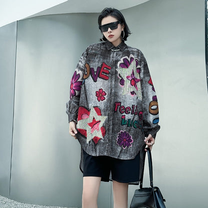 【トップス】夏 春 秋 綿麻 プリント 涼やか 長袖 シャツ 【AHシリーズ】