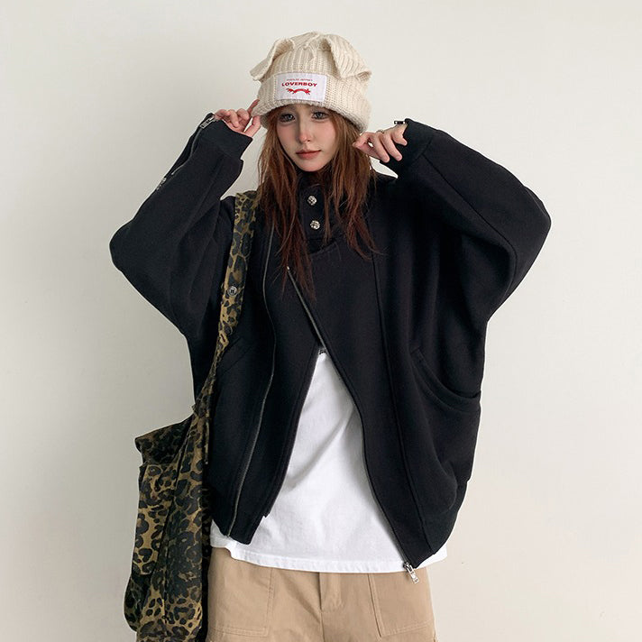 【アウター】アメリカンヴィンテージ ユニーク カジュアル ゆったり フード付き ジップアップスウェット レディースジャケット【FCシリーズ】【15～20日内発送】