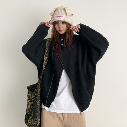【アウター】アメリカンヴィンテージ ユニーク カジュアル ゆったり フード付き ジップアップスウェット レディースジャケット【FCシリーズ】【15～20日内発送】