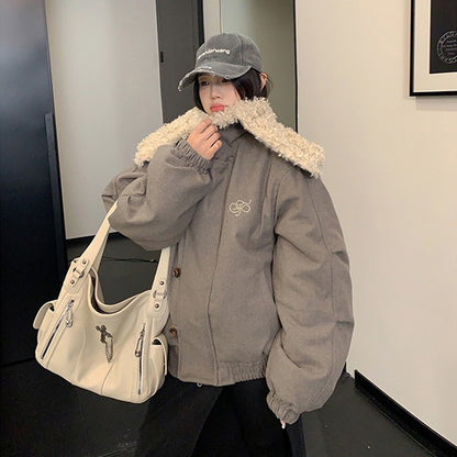 【アウター】フードファスナー開閉OK ✅️ レトロ個性派 セーラーカラー 厚手ウール調 綿入れコート【FCシリーズ】【10~13日発送】