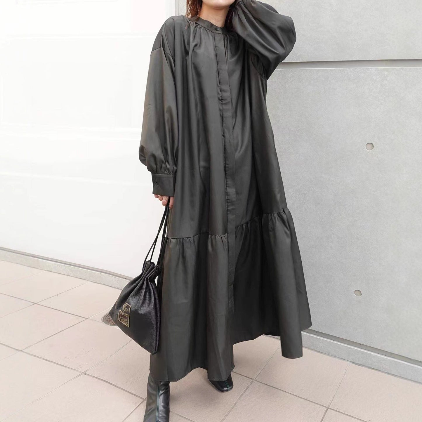 【ワンピース】 大きいサイズ対応ゆったり無地 長袖ワンピース 体型カバー 着痩せ ロング丈レディース服【15～20日内発送】