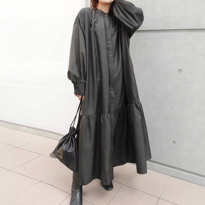 【ワンピース】 大きいサイズ対応ゆったり無地 長袖ワンピース 体型カバー 着痩せ ロング丈レディース服【15～20日内発送】