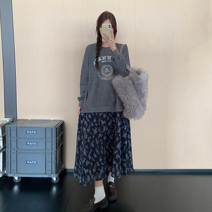 【ワンピース】フレンチ風フェイクレイヤードワンピース レディース 秋冬新作 大きいサイズ ゆったり 大人上品【JZシリーズ】