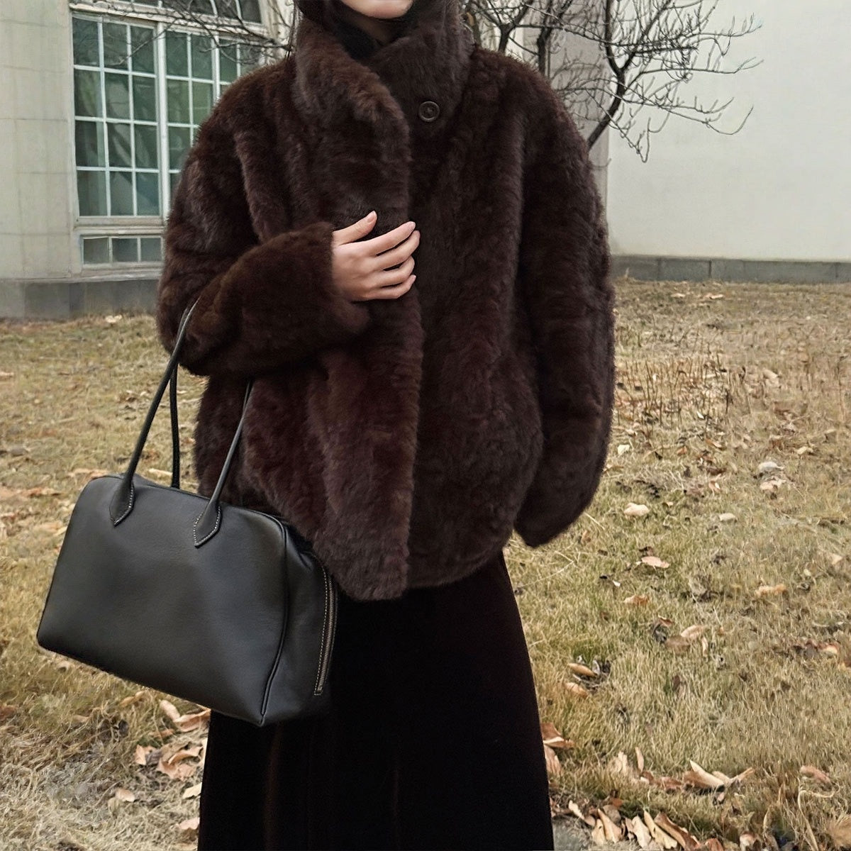 【アウター】フェイクファー レザー×ファー一体型 春 秋 冬 厚手 もこもこ コート 【JZシリーズ】