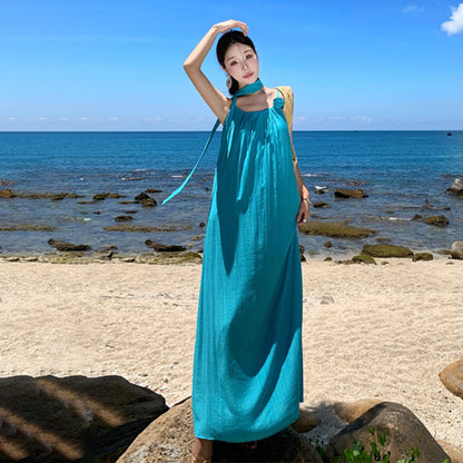 【ワンピース】リゾート キャミワンピース レディース ノースリーブ 夏 沖縄旅行 マキシワンピース ロング丈 ゆったり プリーツ 体型カバー【SHシリーズ】