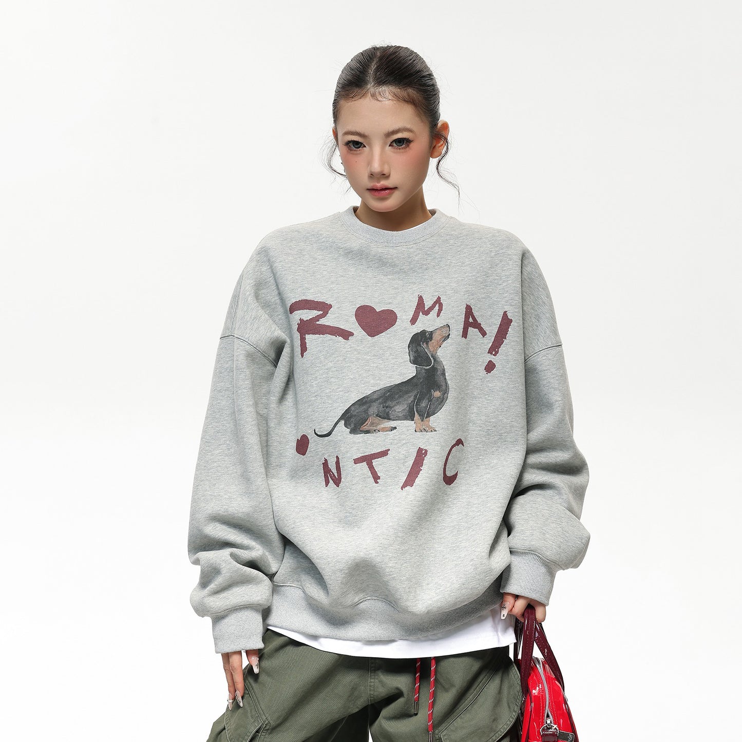 【トップス】趣味たっぷりのドッグプリント😊 レトロ ゆるっと着られる クルーネックスウェット レディース パーカー【FCシリーズ】