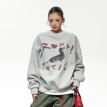 【トップス】趣味たっぷりのドッグプリント😊 レトロ ゆるっと着られる クルーネックスウェット レディース パーカー【FCシリーズ】