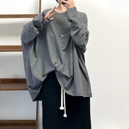 【トップス】クラシック 細ボーダー オーバーサイズ 長袖Tシャツ 【FCシリーズ】