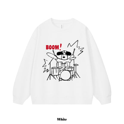 7カラー | S~3XL【トップス】ロック風 犬イラスト ドラムプリント クルーネック スウェット 秋 ルーズ ユニセックス パーカー【FCシリーズ】