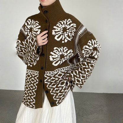 【トップス】折り襟 春 秋 冬 厚手 フェアアイル柄ニット セーター 【JZシリーズ】