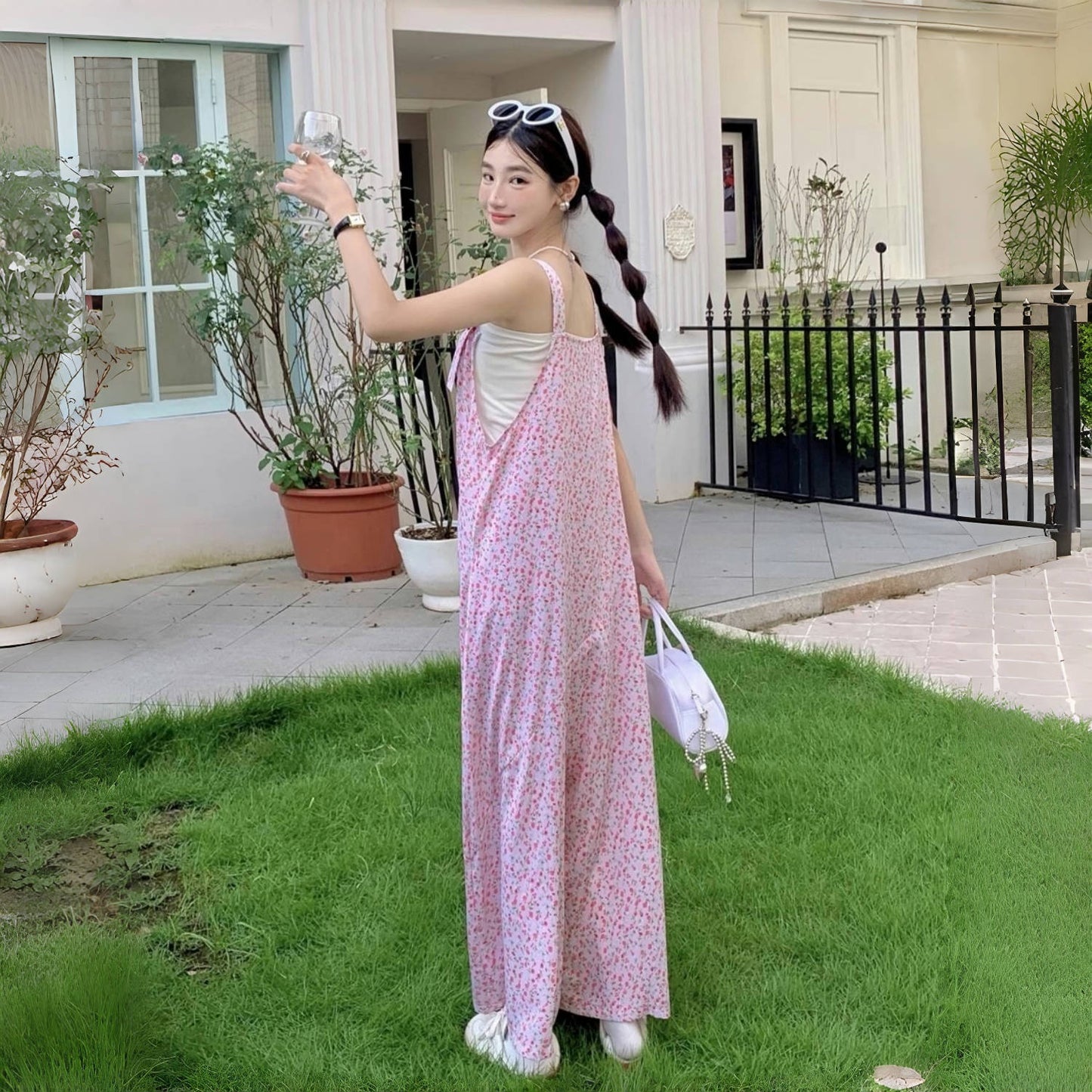 【ボトムス】夏新作 ゆったりカジュアル オーバーサイズ ピンクフラワー ジャンプスーツ【SHシリーズ】