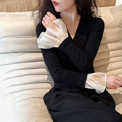 【トップス】春秋冬 Vネック ベルスリーブ 着痩せ ニットセーター【SNシリーズ】