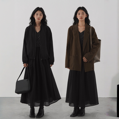 【ワンピース】春 秋 冬 エレガントな雰囲気 Vネック 長袖 ワンピース 【JZシリーズ】