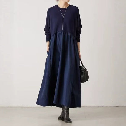 【ワンピース】ニットドッキングワンピース レディース クルーネック ゆったり ロング丈 秋冬【JZシリーズ】