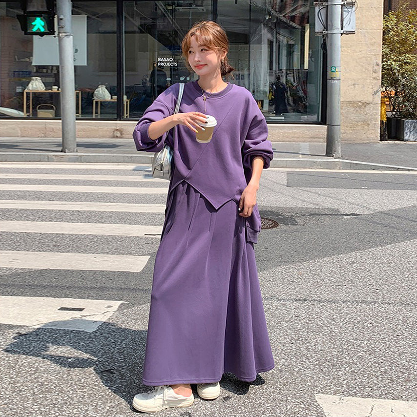 2点セット！【セットアップ】不規則デザイン スウェット+スカート上下セット レディース 春秋 新作【JZシリーズ】