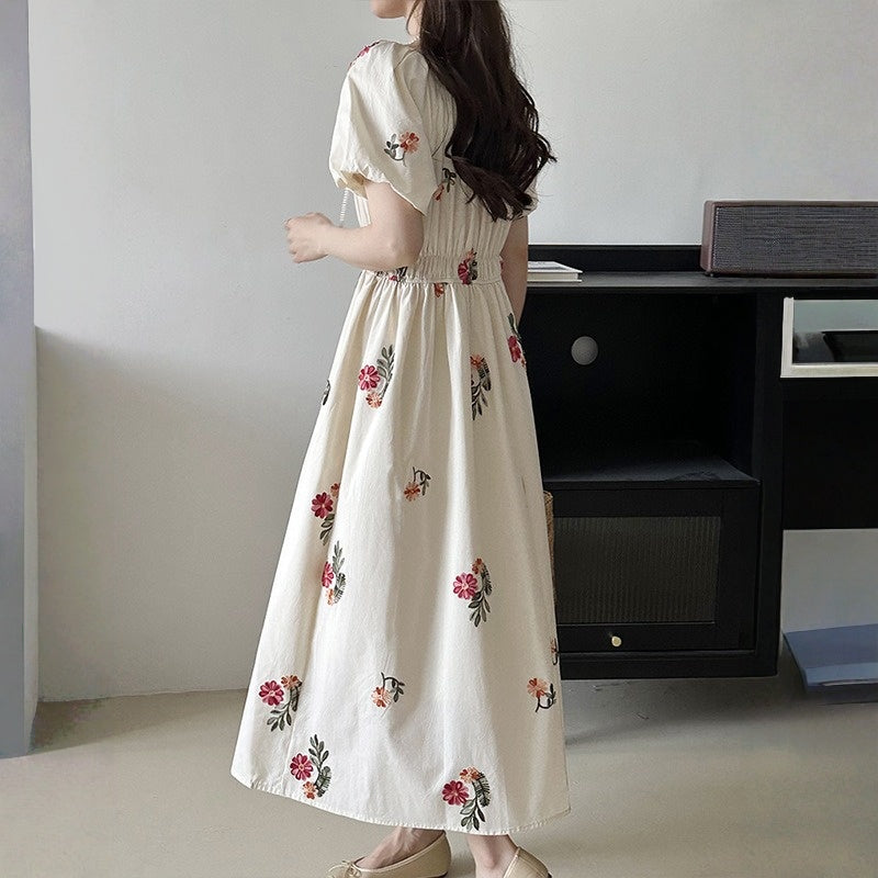 【ワンピース】夏 刺繍 エレガント 花柄 半袖 ワンピース 【SHシリーズ】