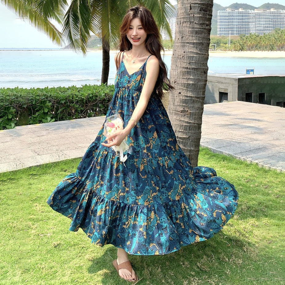 【ワンピース】2025夏新作 ノースリーブ フラワープリントキャミワンピース【SHシリーズ】