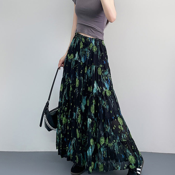 【ボトムス】ポケット付き花柄 Aラインスカート レディース 春秋 ロングスカート プリーツ ミディ丈【SHシリーズ】