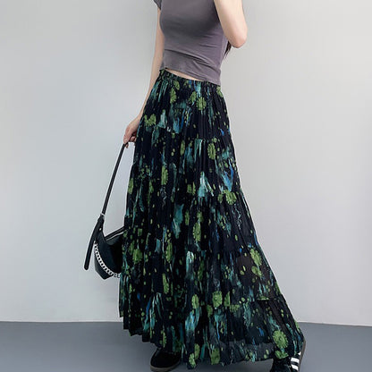 【ボトムス】ポケット付き花柄 Aラインスカート レディース 春秋 ロングスカート プリーツ ミディ丈【SHシリーズ】