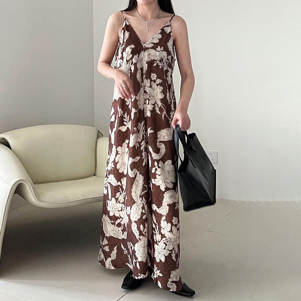 【ワンピース】夏新作 Vネック リゾート風 セクシー フローラルプリント ノースリーブワンピース【SNシリーズ】【SHシリーズ】